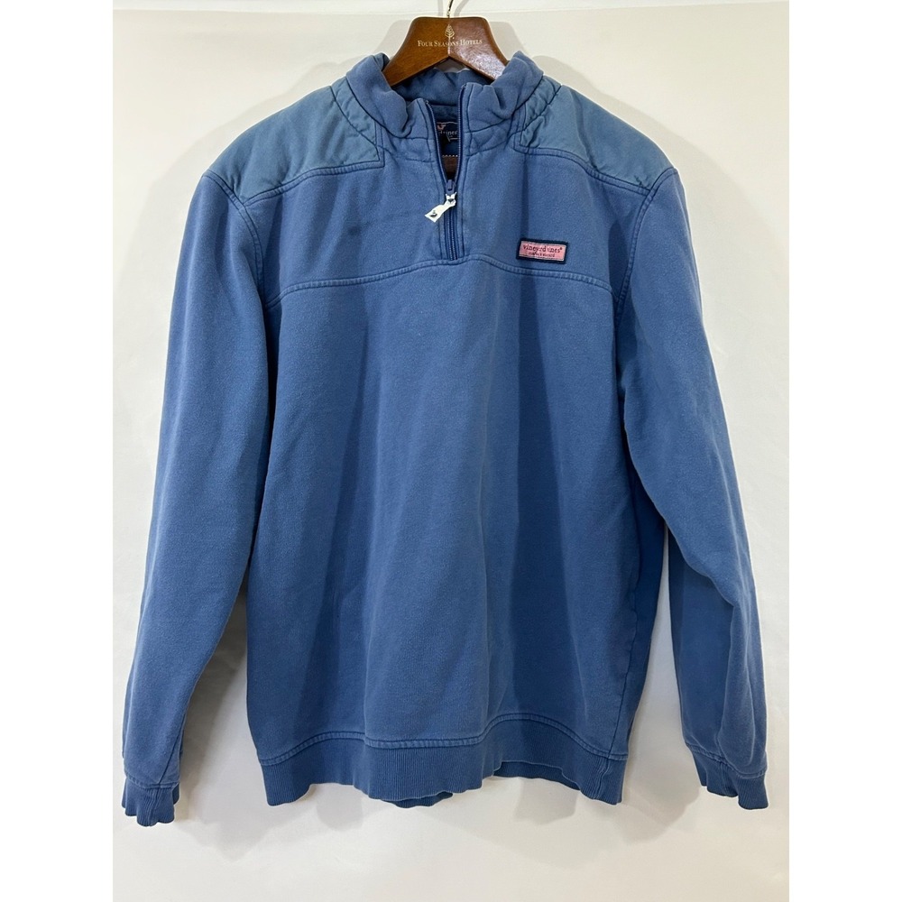 Vineyard Vines by Shep & Ian 1/4 Zipper Blue Cotton Logo Sweatshirt Size L‎